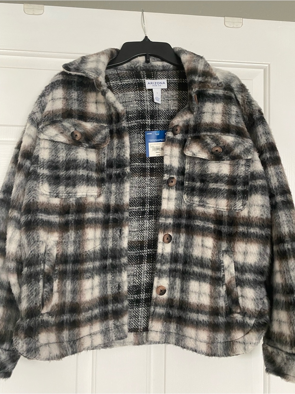 Arizona Jean Company Men's Plaid Shacket Jacket - Black, White & Brown Accents